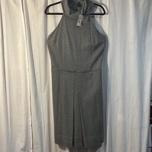 Chelsea and Theodore gray wool cowl neck drop-waist midi dress w/FLAWs